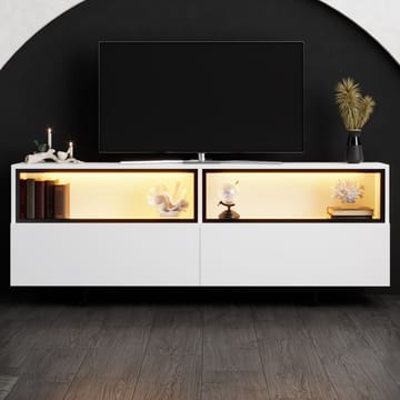 Cielieucel TV-bænk 180 cm med Opbevaring i Malet Træ med Belysning - Hvid - Møbler - TV borde & mediemøbler - TV-borde