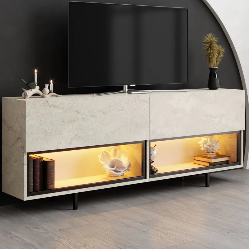 Cielieucel TV-bænk 180 cm - Travertin - Møbler - TV borde & mediemøbler - Mediestativ & vægbeslag