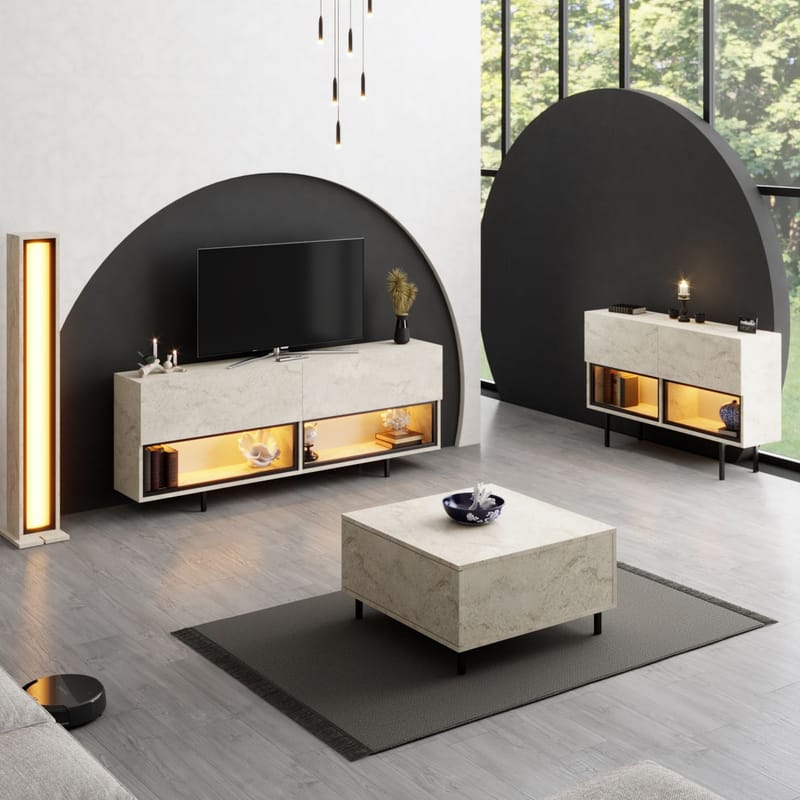 Cielieucel TV-bænk 180 cm - Travertin - Møbler - TV borde & mediemøbler - Mediestativ & vægbeslag