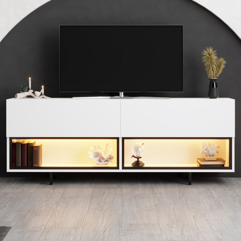 Cielieucel TV-bord 180 cm med Opbevaring i Malet Træ - Hvid - Møbler - TV borde & mediemøbler - TV-borde