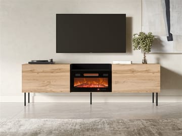 Clarinor TV-bænk 200 cm med Pejs med Varmefunktion - Lysebrun|sort - Møbler - TV borde & mediemøbler - TV-borde