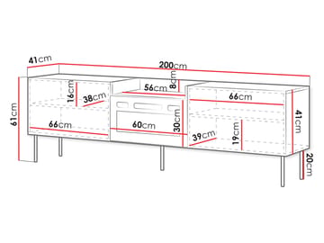 Clarinor TV-bænk 200 cm med Pejs med Varmefunktion - Beige|sort - Møbler - TV borde & mediemøbler - TV-borde