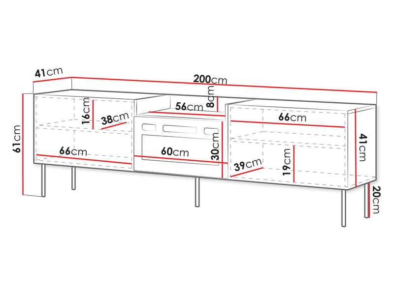 Clarinor TV-bænk 200 cm med Pejs med Varmefunktion - Beige|sort - Møbler - TV borde & mediemøbler - TV-borde