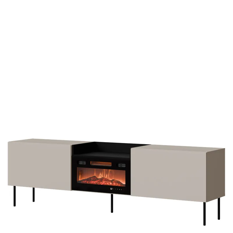 Clarinor TV-bænk 200 cm med Pejs med Varmefunktion, Beige|sort