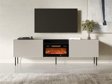 Clarinor TV-bænk 200 cm med Pejs med Varmefunktion - Beige|sort - Møbler - TV borde & mediemøbler - TV-borde