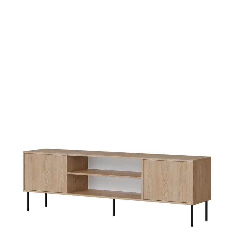 Claven Gulvstående TV-bænk 183 cm med Opbevaring i Træ og Egetræslook, Beige