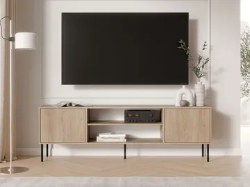 Claven Gulvstående TV-bænk 183 cm med Opbevaring i Træ og Egetræslook - Beige - Møbler - TV borde & mediemøbler - TV-borde