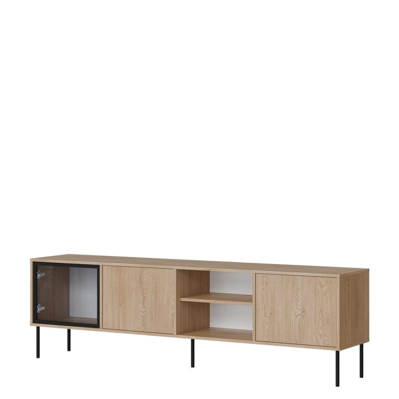Claven Gulvstående TV-bænk 201 cm med Opbevaring i Lyst Træ, Beige