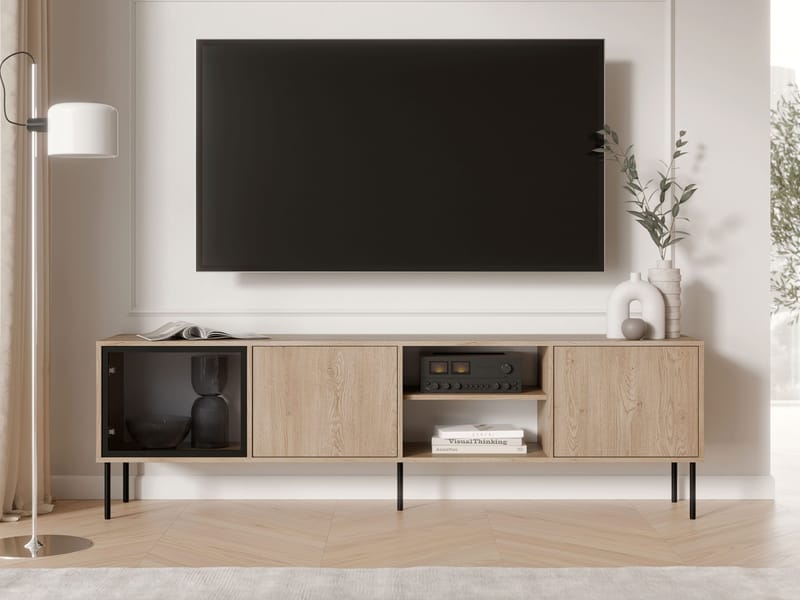 Claven Gulvstående TV-bænk 201 cm med Opbevaring i Lyst Træ - Beige - Møbler - TV borde & mediemøbler - TV-borde