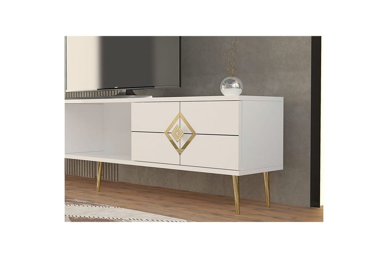 Cleryn TV-bænk 150 cm - Hvid/Guld - Møbler - TV borde & mediemøbler - TV-borde