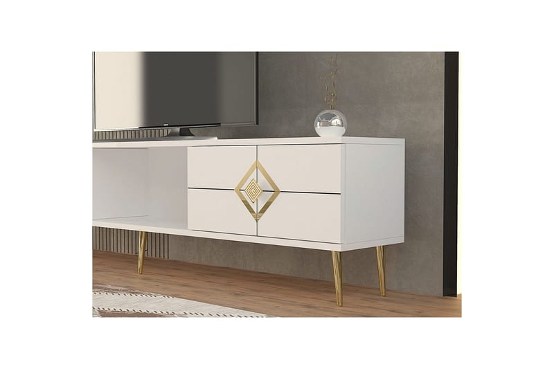 Cleryn TV-bænk 150 cm - Hvid/Guld - Møbler - TV borde & mediemøbler - TV-borde