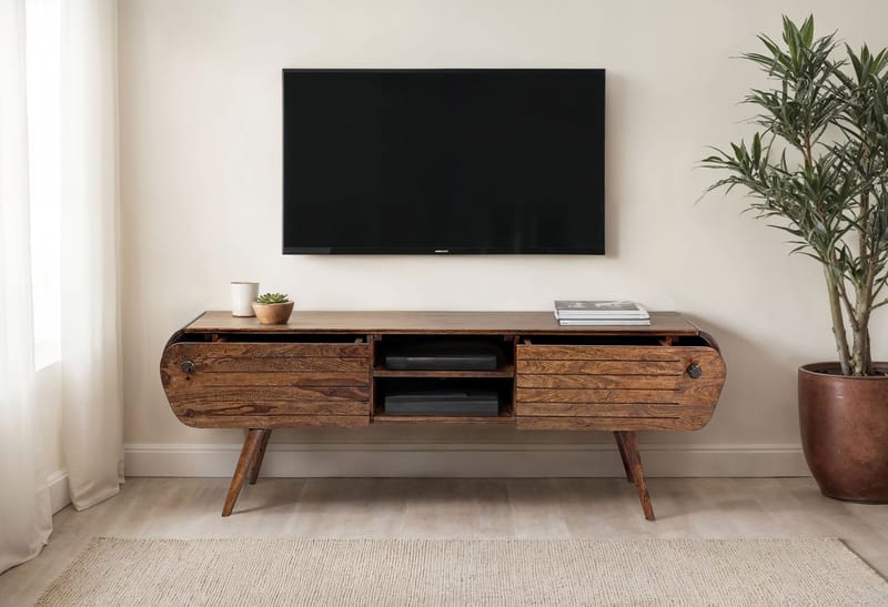 Coreri Fritstående Tv-bord 160 cm med Opbevaring i Valnød - Brun - Møbler - TV borde & mediemøbler - TV-borde