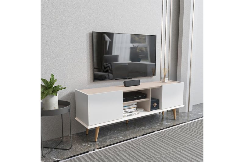 Corvo Fritstående Tv-bord 154,4 cm med Opbevaring i Malet Træ - Hvid|Beige - Møbler - TV borde & mediemøbler - TV-borde