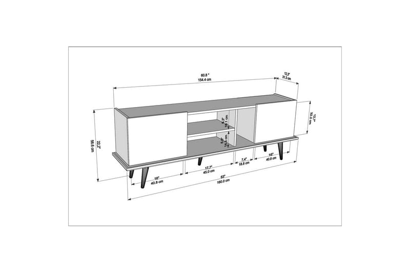Corvo Fritstående Tv-bord 154,4 cm med Opbevaring i Malet Træ - Hvid|Beige - Møbler - TV borde & mediemøbler - TV-borde