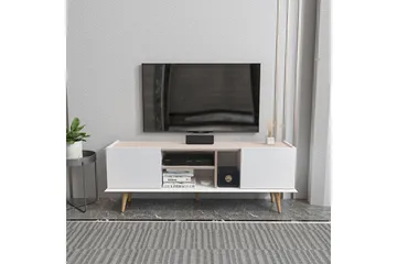 Corvo Fritstående Tv-bord 154,4 cm med Opbevaring i Malet Træ - Hvid|Beige - Møbler - TV borde & mediemøbler - TV-borde