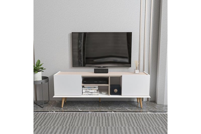 Corvo Fritstående Tv-bord 154,4 cm med Opbevaring i Malet Træ - Hvid|Beige - Møbler - TV borde & mediemøbler - TV-borde