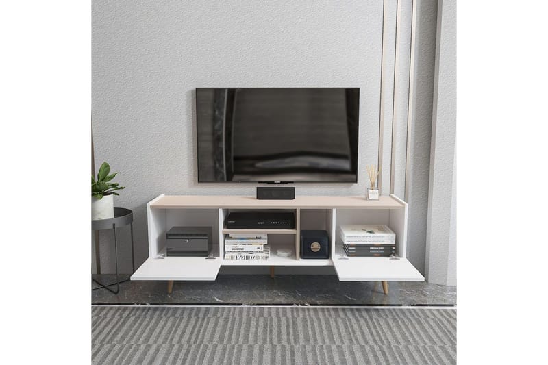 Corvo Fritstående Tv-bord 154,4 cm med Opbevaring i Malet Træ - Hvid|Beige - Møbler - TV borde & mediemøbler - TV-borde