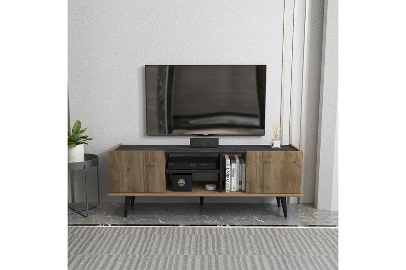 Corvo TV-bænk 154,4 cm - Valnød/Sort - Møbler - TV borde & mediemøbler - TV-borde