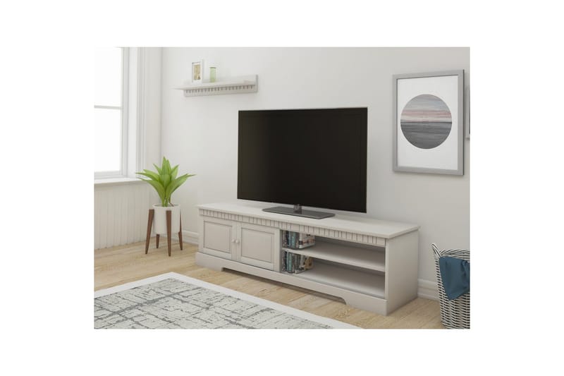 Cubrix Gulvstående Tv-bord 162 cm med Opbevaring i Fyr - Hvid - Møbler - TV borde & mediemøbler - TV-borde
