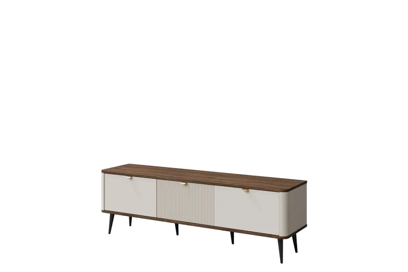 Cucina Fritstående Tv-bord 160 cm med Opbevaring i Valnød og Malet Træ, Lysebeige