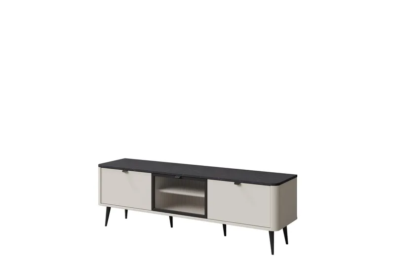 Cucina Gulvstående TV Bænk 160x40 cm med Opbevaring i Mørkt Træ, Beige|Grå
