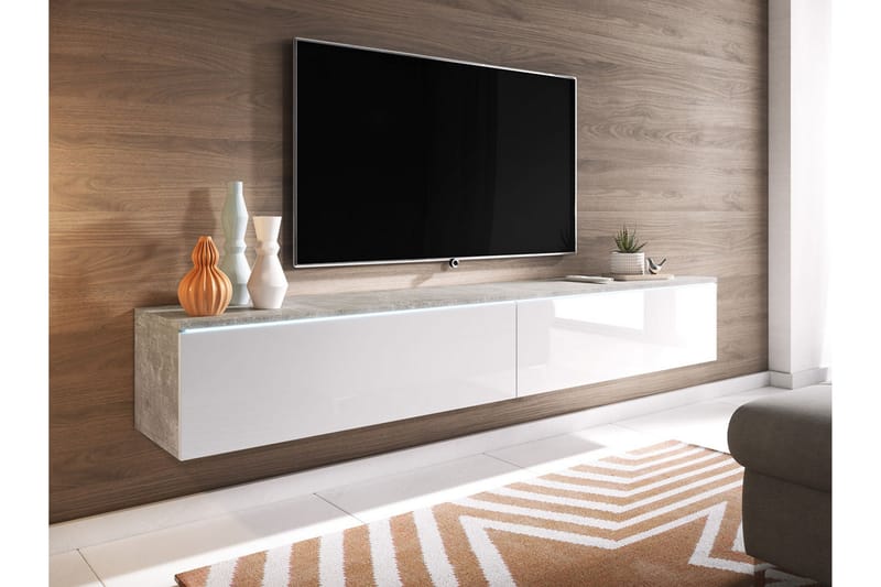Cuguen TV-Bord 180 cm LED -belysning - Hvid | Grå | Hvid LED - TV-borde