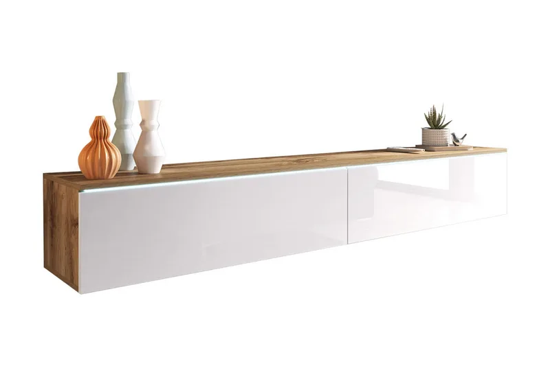 Cuguen TV-Bord 180 cm LED-belysning, Træ/natur | Hvid | Hvid LED