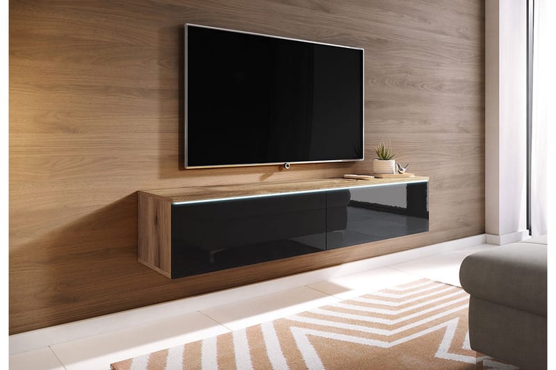 Cuguen Tv-skab 140 cm Hvid LED - Natur/Sort - TV-skab