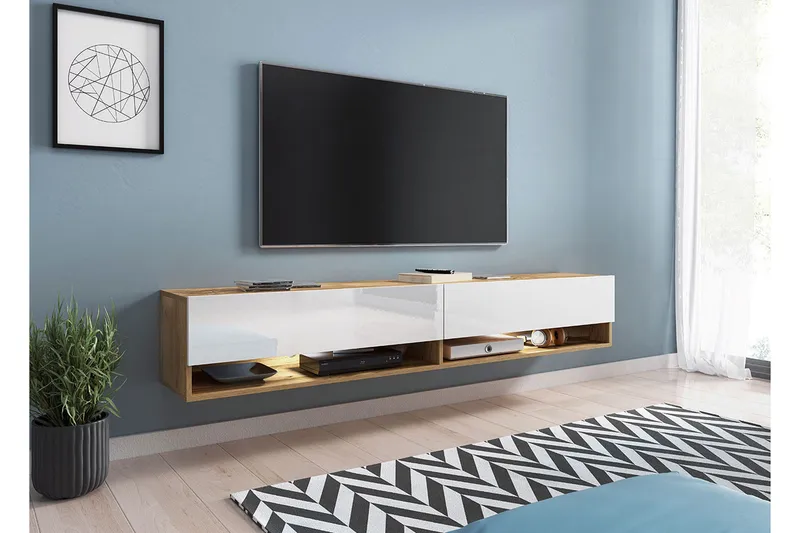 Cuguen Tv-skab 180 cm RGB LED - Hvid/Natur - Møbler - TV borde & mediemøbler - TV-borde