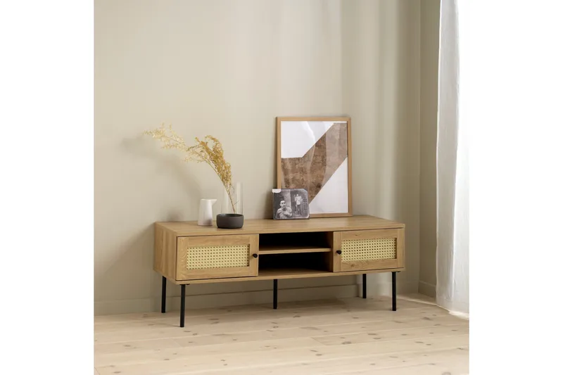Cyndy Gulvstående TV-bænk 120 cm med Opbevaring i Lyst Træ - Beige - Møbler - TV borde & mediemøbler - TV-borde