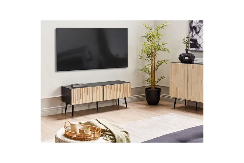 Dalcross Rektangulært Tv-bord med Opbevaring i Træ med Metalben - Beige - Møbler - TV borde & mediemøbler - TV-borde