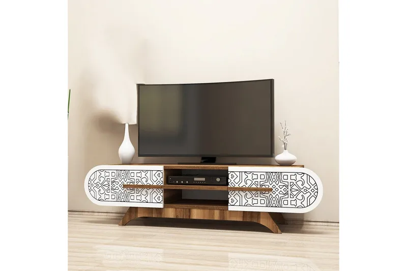 Defneia TV-bænk 145 cm, Hvid/Natur