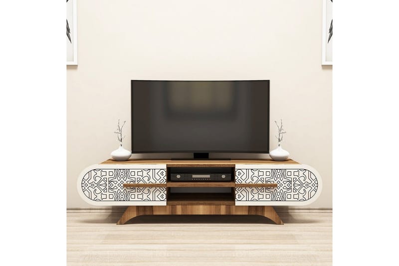 Defneia TV-bænk 145 cm - Valnød/Creme - Møbler - TV borde & mediemøbler - TV-borde