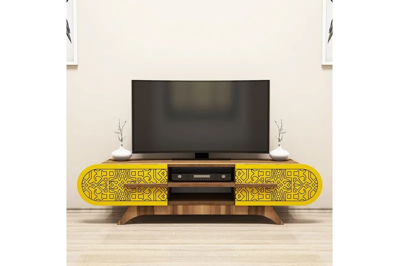 Defneia TV-bænk 145 cm - Valnød/Gul - Møbler - TV borde & mediemøbler - TV-borde