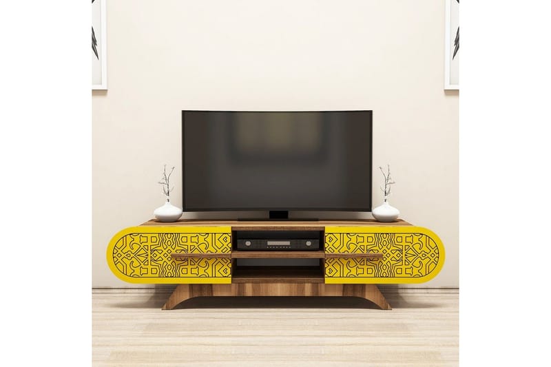 Defneia TV-bænk 145 cm - Valnød/Gul - Møbler - TV borde & mediemøbler - TV-borde