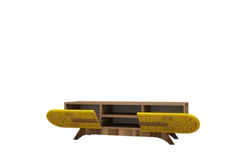 Defneia TV-bænk 145 cm - Valnød/Gul - Møbler - TV borde & mediemøbler - TV-borde