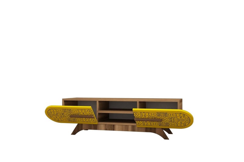 Defneia TV-bænk 145 cm - Valnød/Gul - Møbler - TV borde & mediemøbler - TV-borde