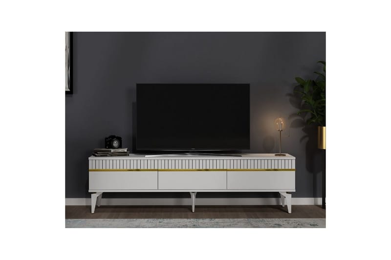 Defneia TV-bord 180 cm - Guld/Hvid - Møbler - TV borde & mediemøbler - TV-borde