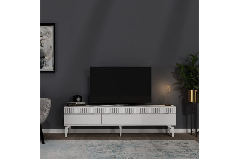 Defneia TV-bord 180 cm - Hvid/Sølv - Møbler - TV borde & mediemøbler - TV-borde