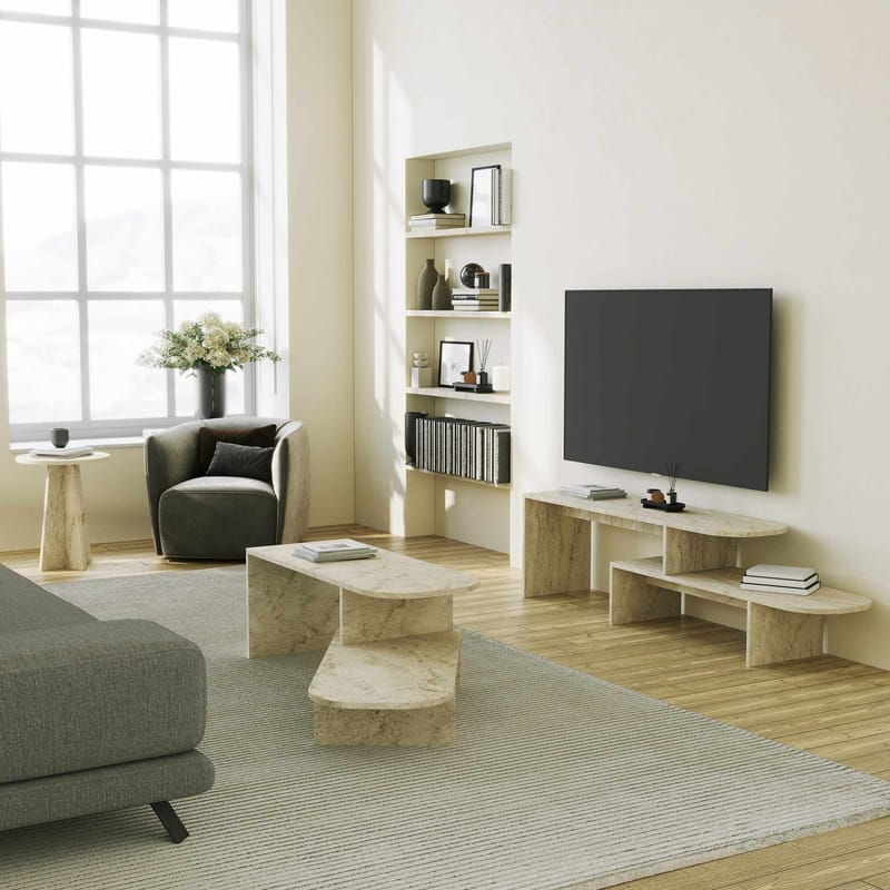 Deliones TV-bænk 130 cm - Travertin - Møbler - TV borde & mediemøbler - Mediestativ & vægbeslag