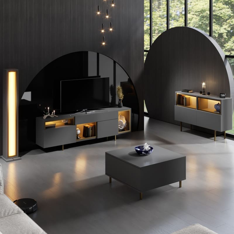 Denvar TV-bænk 180x55x32 cm - antracit og guld - Møbler - TV borde & mediemøbler - TV-borde