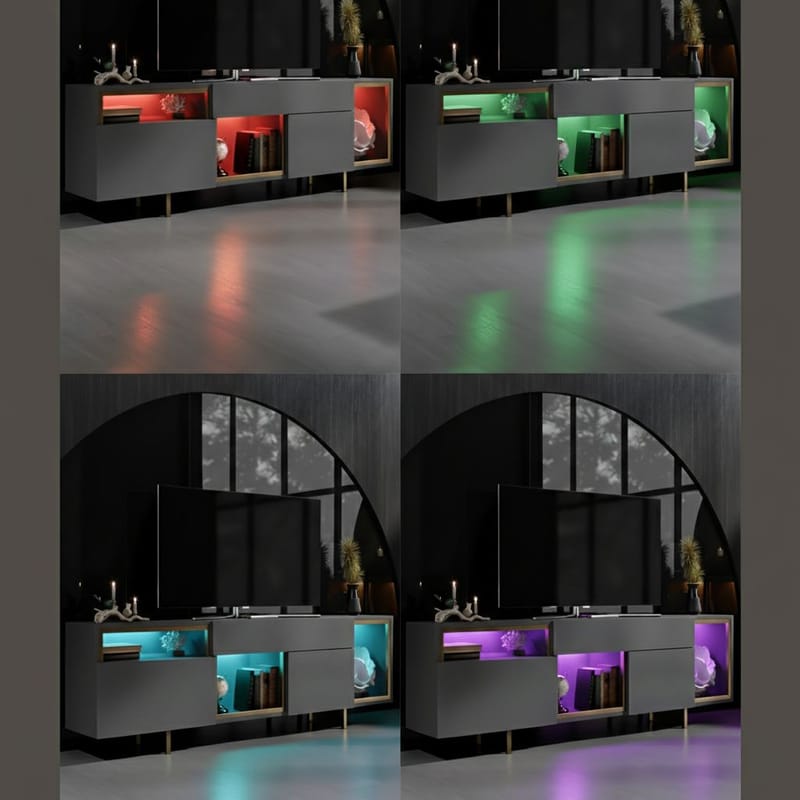 Denvar TV-bænk 180x55x32 cm - antracit og guld - Møbler - TV borde & mediemøbler - TV-borde