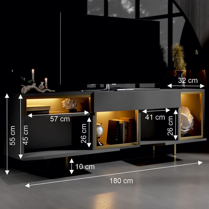 Denvar TV-bænk 180x55x32 cm - antracit og guld - Møbler - TV borde & mediemøbler - TV-borde
