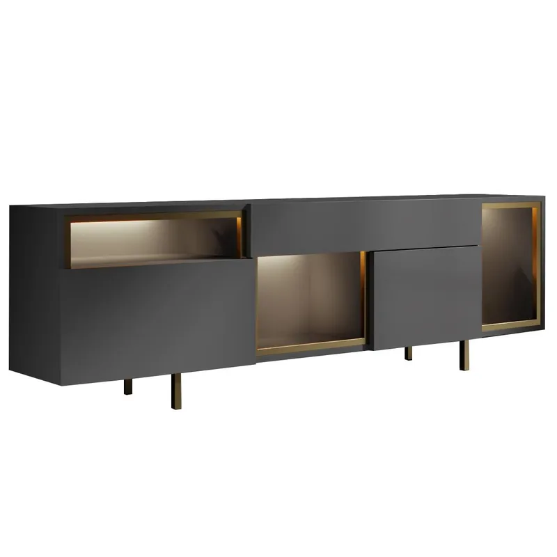 Denvar TV-bænk 180x55x32 cm, antracit og guld