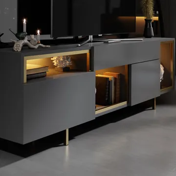 Denvar TV-bænk 180x55x32 cm - Antracit/Guld - Møbler - TV borde & mediemøbler - TV-borde