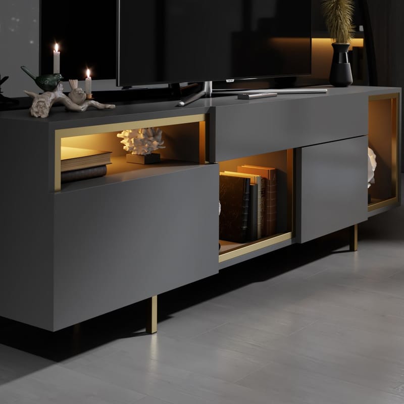 Denvar TV-bænk 180x55x32 cm - Antracit/Guld - Møbler - TV borde & mediemøbler - TV-borde
