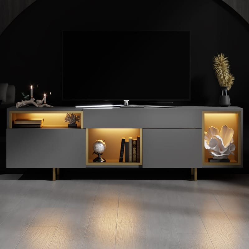 Denvar TV-bænk 180x55x32 cm - Antracit/Guld - Møbler - TV borde & mediemøbler - TV-borde