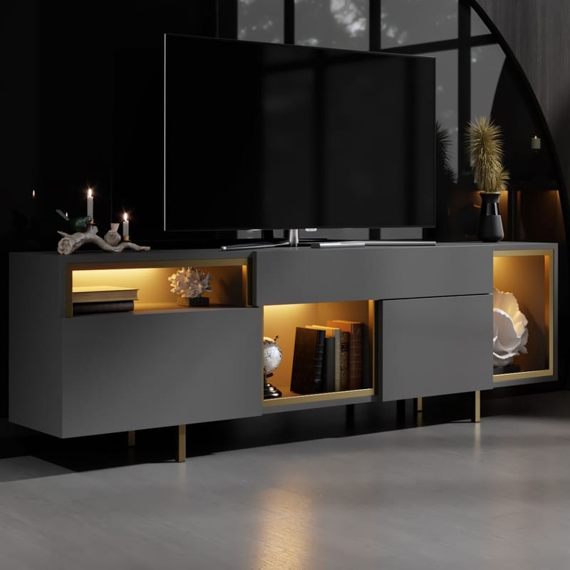 Denvar TV-bænk 180x55x32 cm - Antracit/Guld - Møbler - TV borde & mediemøbler - TV-borde