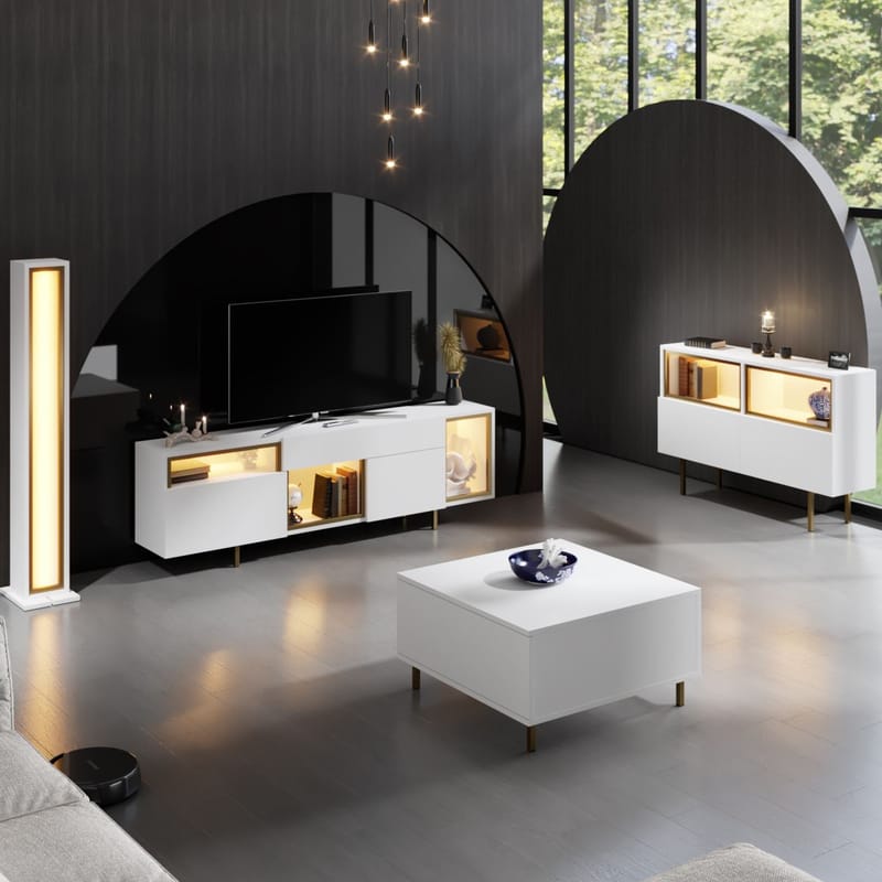 Denvar TV-bænk 180x55x32 cm - hvid og guld - Møbler - TV borde & mediemøbler - TV-borde