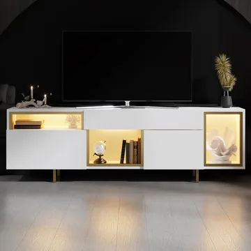 Denvar TV-bænk 180x55x32 cm - hvid/guld - Møbler - TV borde & mediemøbler - TV-borde